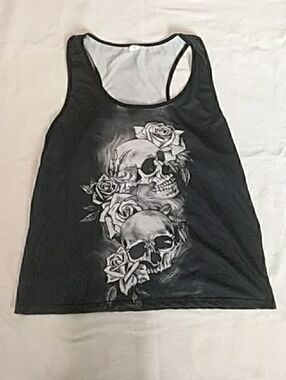 Chaos Monkey Black Skull & Rose Graphic Racerback Tank